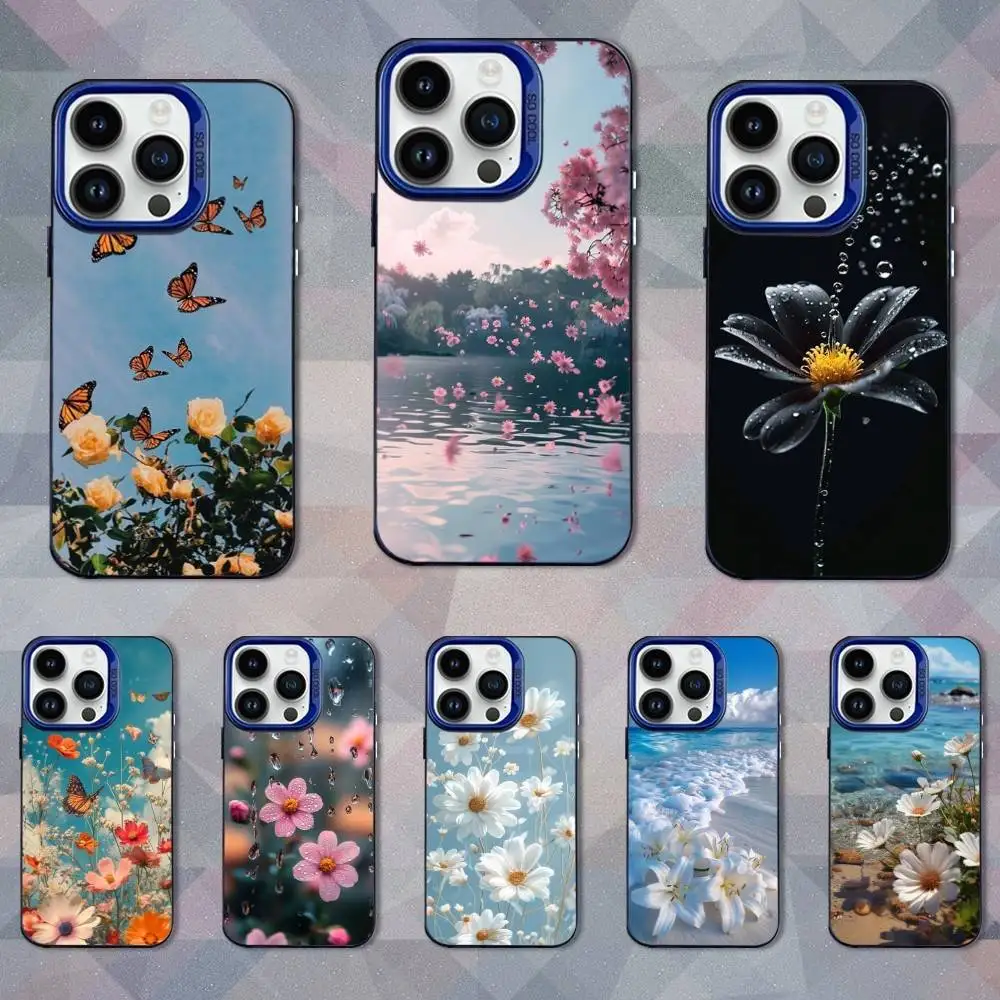 

Warmth Art Flowers Phone Case For iPhone 16,15,14,13,12,11,Mini,Pro,SE,XS,MAX Blue Matte Silicone Cover