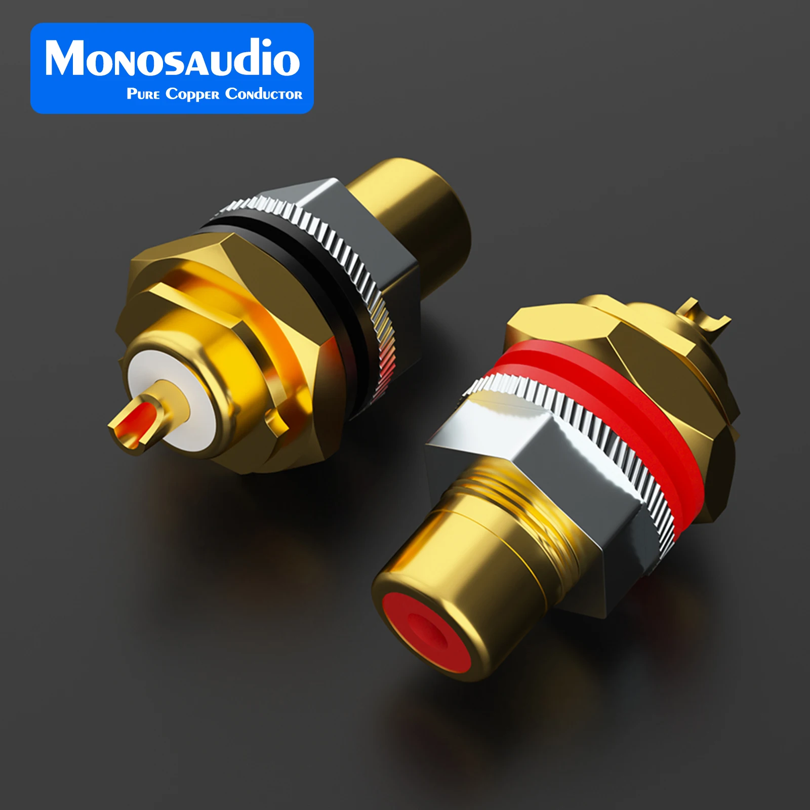 

Monosaudio 4pcs C401G 99.998% Pure Copper RCA Sockets Terminal Chassis Pure Copper Rhodium Plated Isolation Metal Connectors