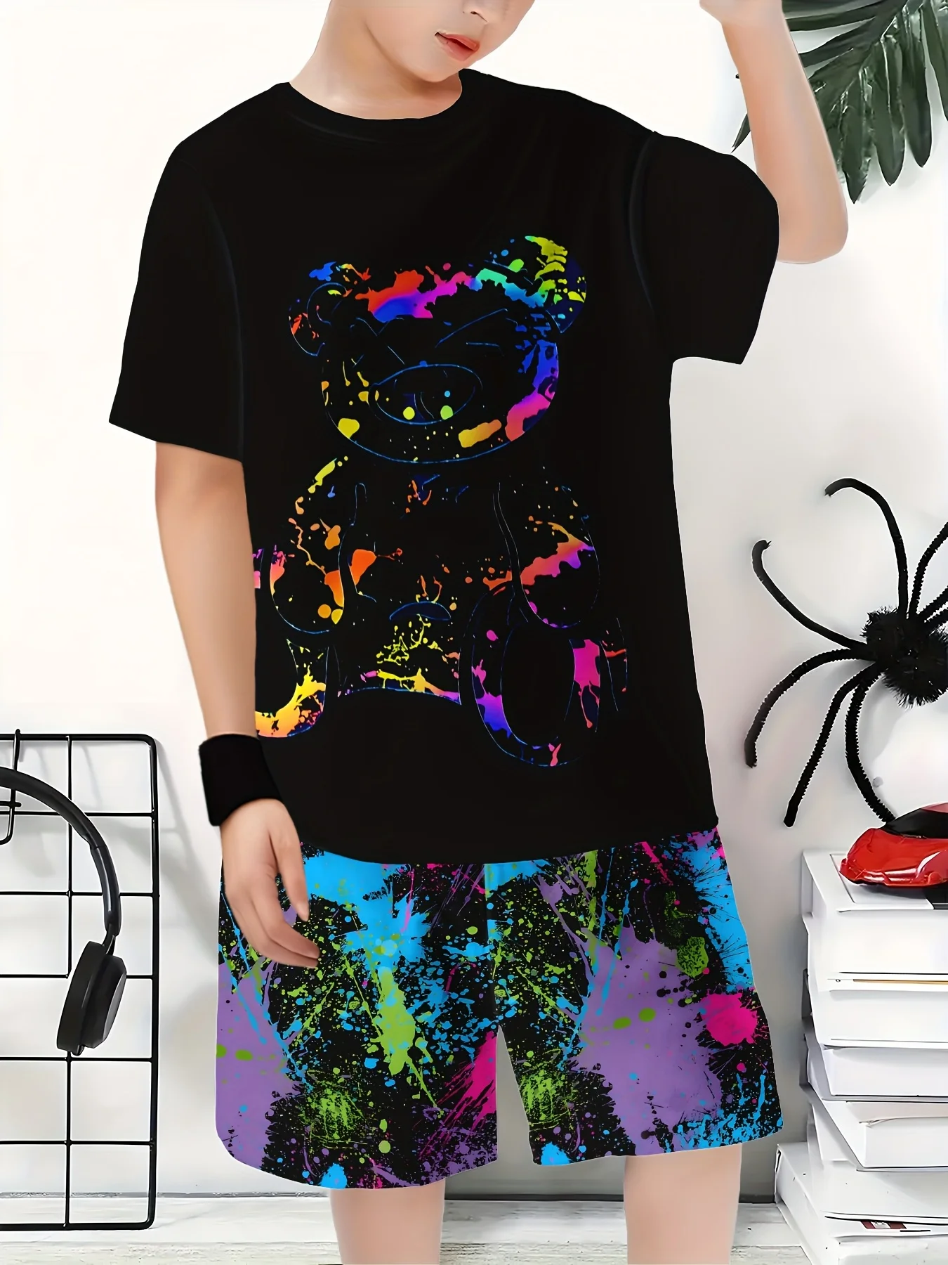 Été nouveau motif imprimé 3D haut à manches courtes Shorts deux pièces ensemble pour filles et garçons enfants hauts ensemble à manches courtes