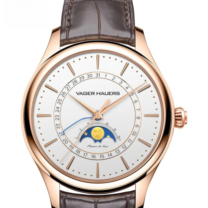 

Watch Men's Mechanical Watch Fully Automatic Moon Phase Four-Pin Coaxial Calendar Leather Strap Waterproof Men's Watch