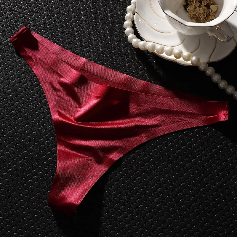 Womens Sexy Ice Silk G String Bikini Low-Rise Underwear Seamless Lingerie Buttockless Briefs Soft Breathable T Back Micro Thongs