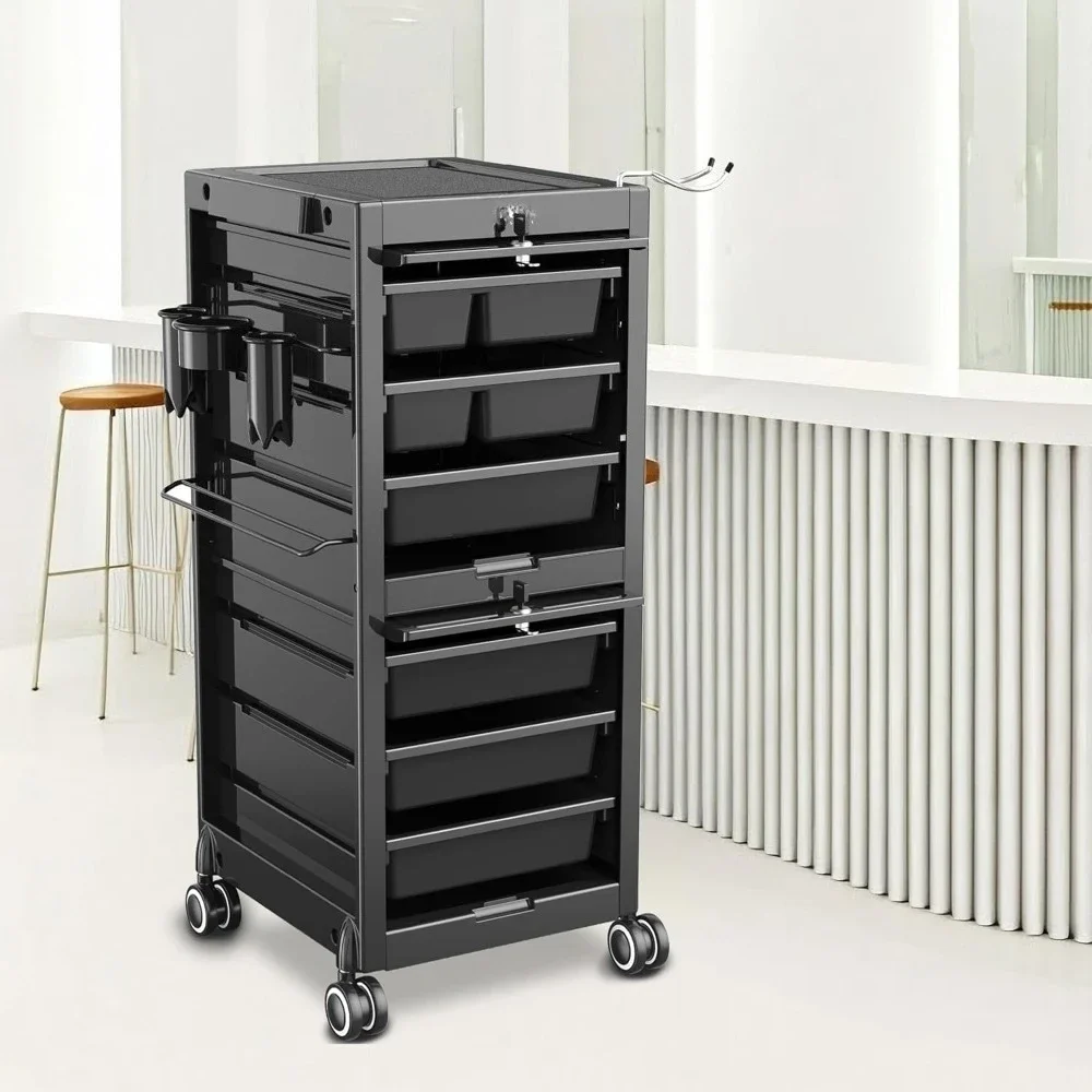 

Salon Trolley Cart, 6 Drawers w/Dividers, Lockable Storage, Versatile Salon Cart for Hair Stylist, Hair Tool Holders