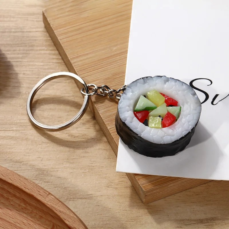 Creative Cartoon Simulated Sushi Rice Ball Model Geometric Keychain for Women Girls Seafood Series Car Bag Accessories Key Ring