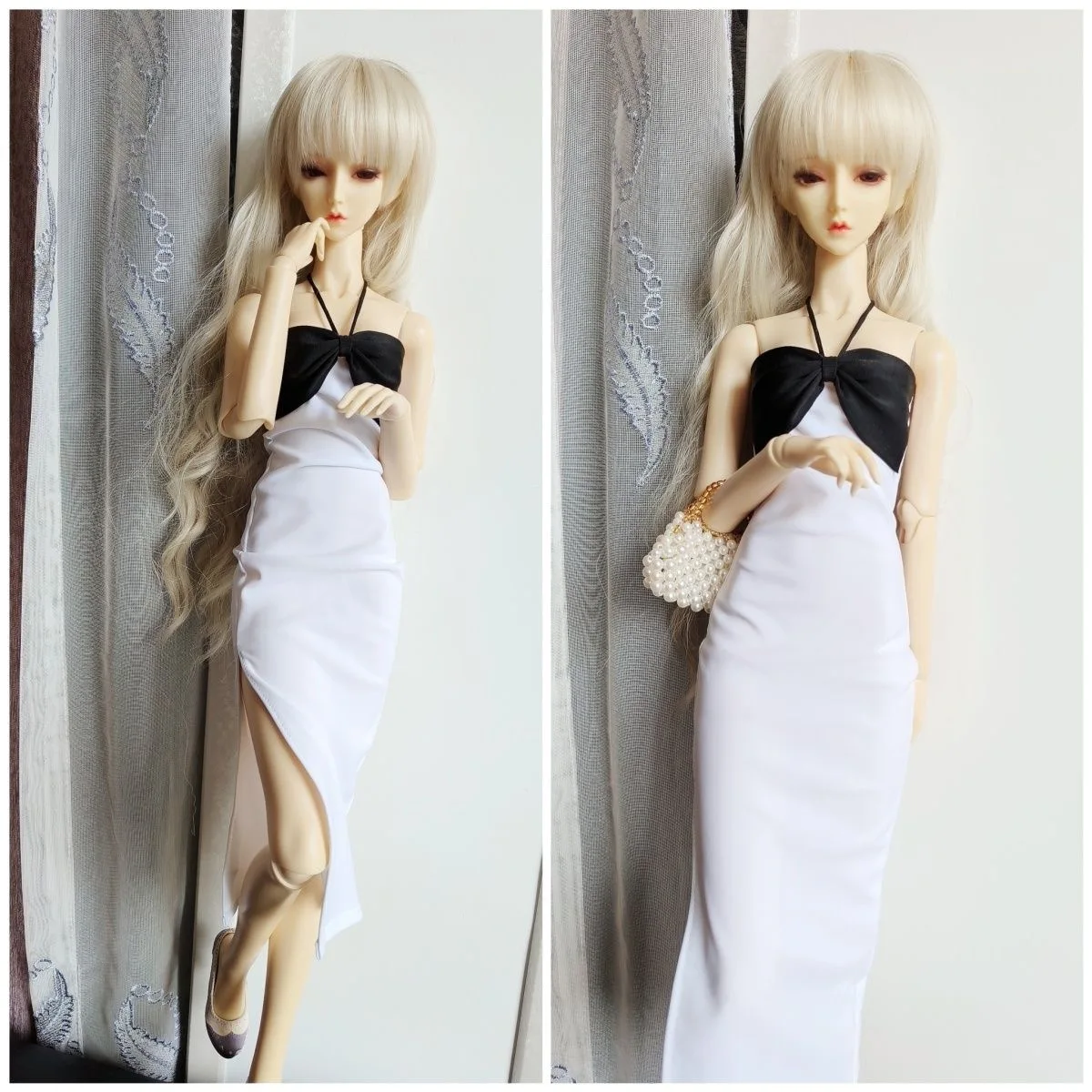 60CM Doll Clothes, 1/3 BJD Monochrome Ruffled Dress, Slim Side Split Skirt Free Shipping