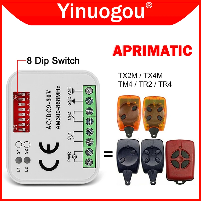 receptor de controle remoto rx multi ac dc930v 300868mhz universal do controle da porta da garagem da porta de aprimatic tr2 tm4 tx2m 4m 01