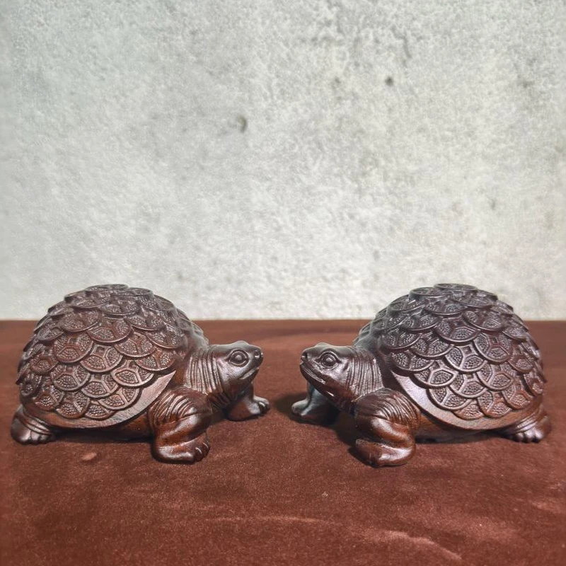 Ebony Wood Carved Turtle Ornament Rosewood Coin Turtle Sculpture Home Living Room Decoration Office Desk Ornament