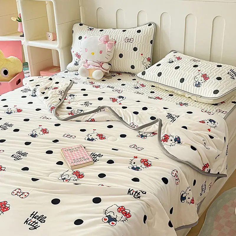 Kawaii Sanrio Cute Cartoon Hello Kitty My Melody Keroppi Mat Pillowcase Three Piece Set Machine Washable Student Latex Mat Gift