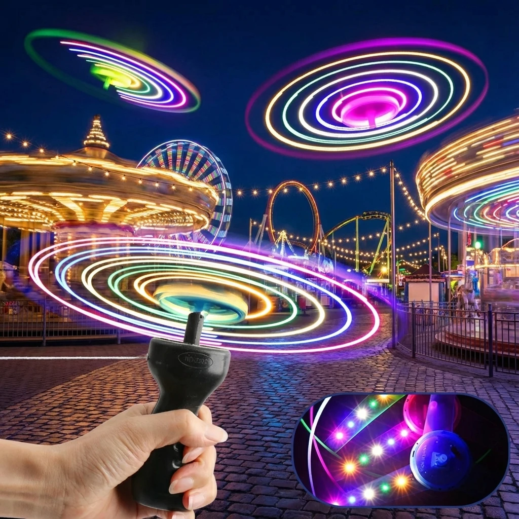 1pc Pull Wire Glow UFO Funny Spinning Flyer Luminous LED Light Handle Top Toys for Kids Gifts Outdoor Sport Parent-child Game