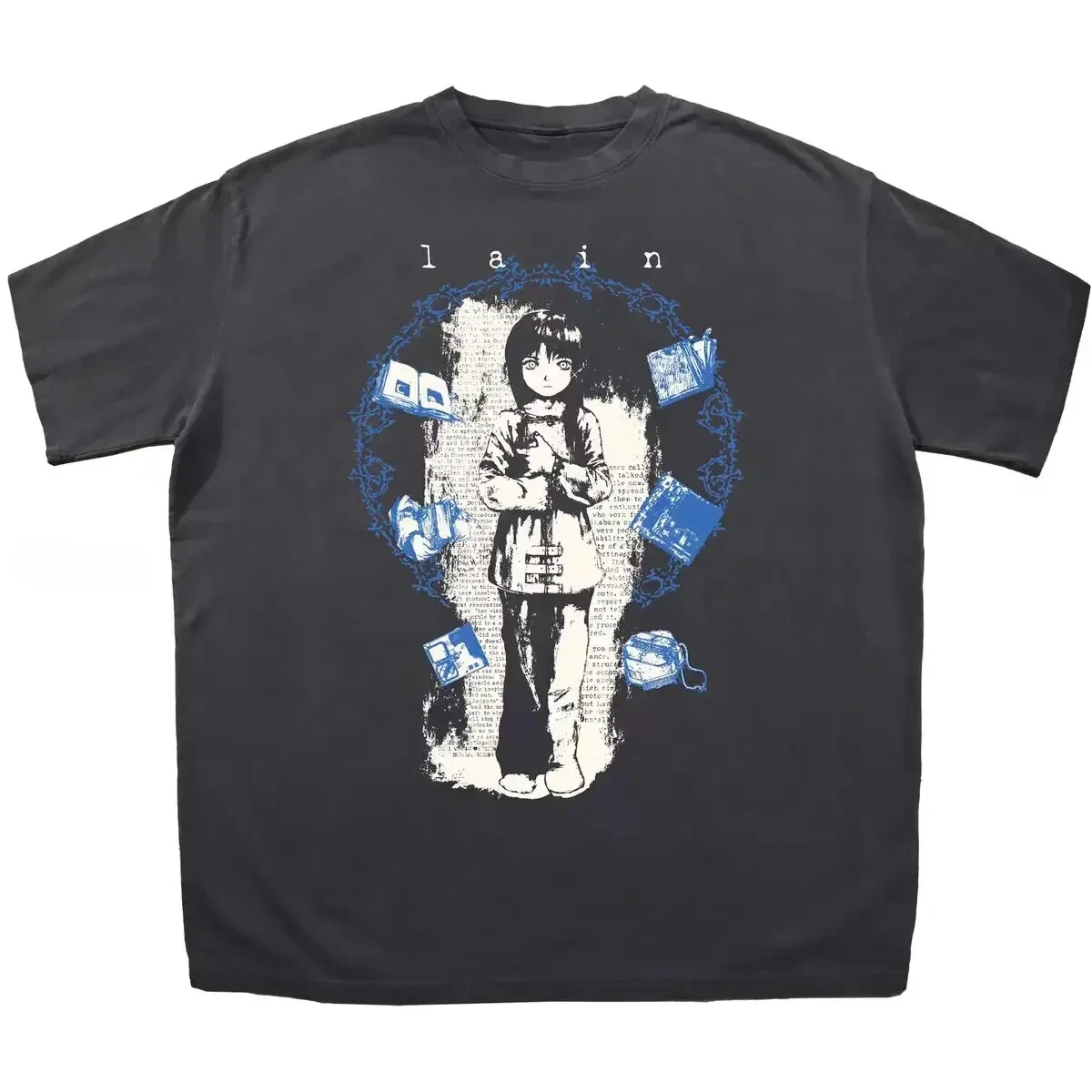 Men’s Anime Serial Experiments Lain Graphic Print T Shirt Iwakura Manga Girl Sci Fi Short Sleeve Fashion Oversized T Shirt Men