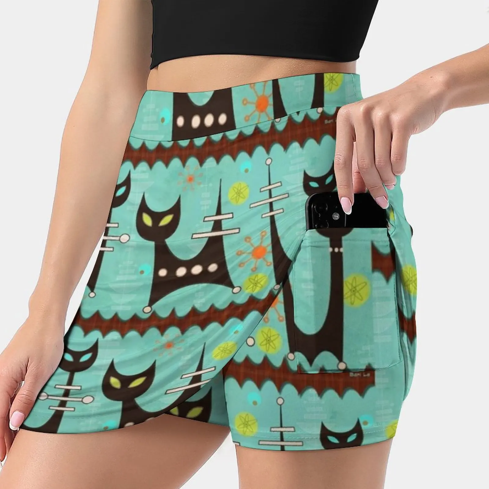 

Atomic Cats Women's skirt With Hide Pocket Tennis Skirt Golf Skirts Badminton Skirts Running skirts Atomic Space Age Cats Kitty