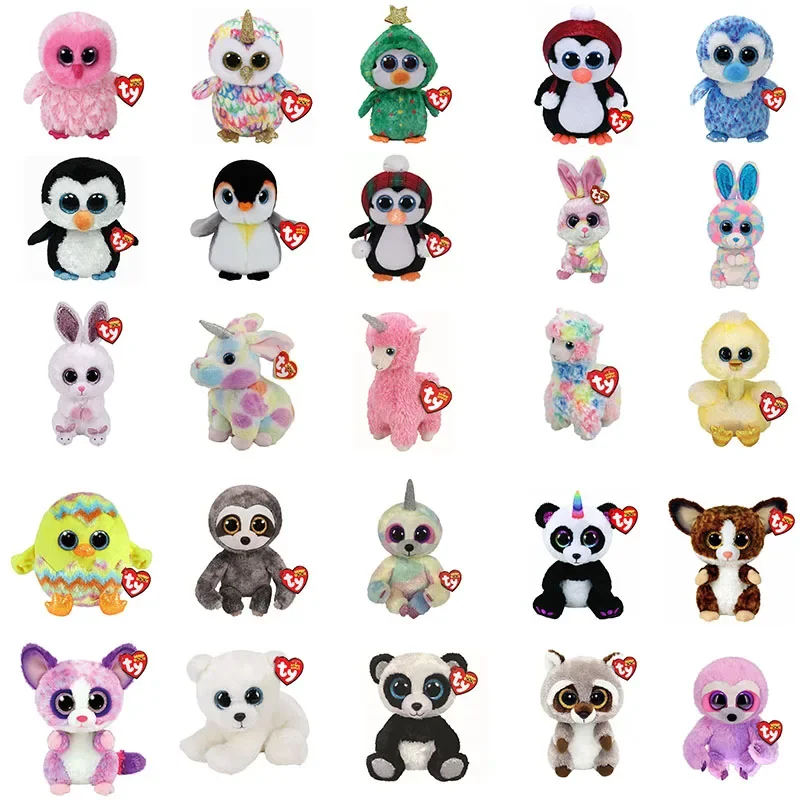 15 cm Ty Beanie Big Eyes Gefülltes Plüschtier Mehrfarbiges Tier Eule Pinguin Kaninchen Alpaka Löwe Faultier Panda Bär Kinder Geschenke