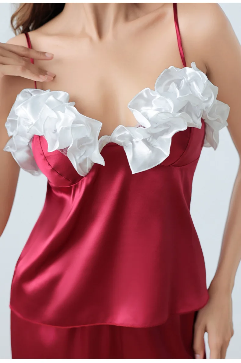 

2 шт., комплект пижамы, женский сексуальный пижамный костюм с аппликацией, брюки на подтяжках, интимное белье, атласная ночная рубашка, домашняя одежда