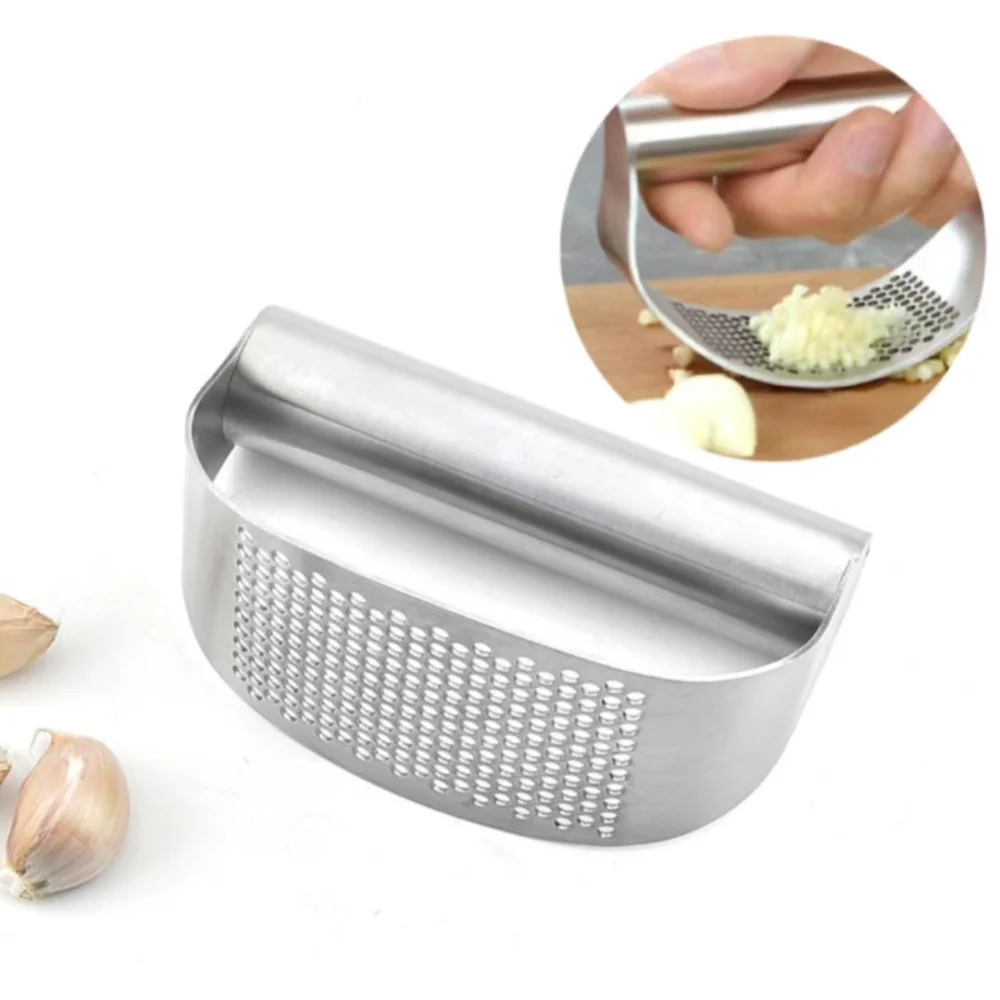 

Stainless Steel Garlic Press Silver with Bottle Opener Garlic Crusher Rocker Manual Mud Press Tool for Smash Garlic