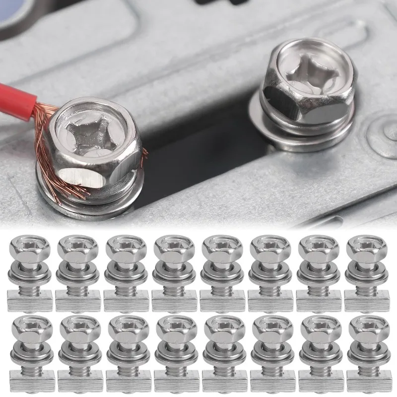 10/20 Sets Universal M6 Motorcycle Battery Terminal Nuts Bolts Stainless Steel Phillips Hex Head Screws Corrosion Resistant Kit