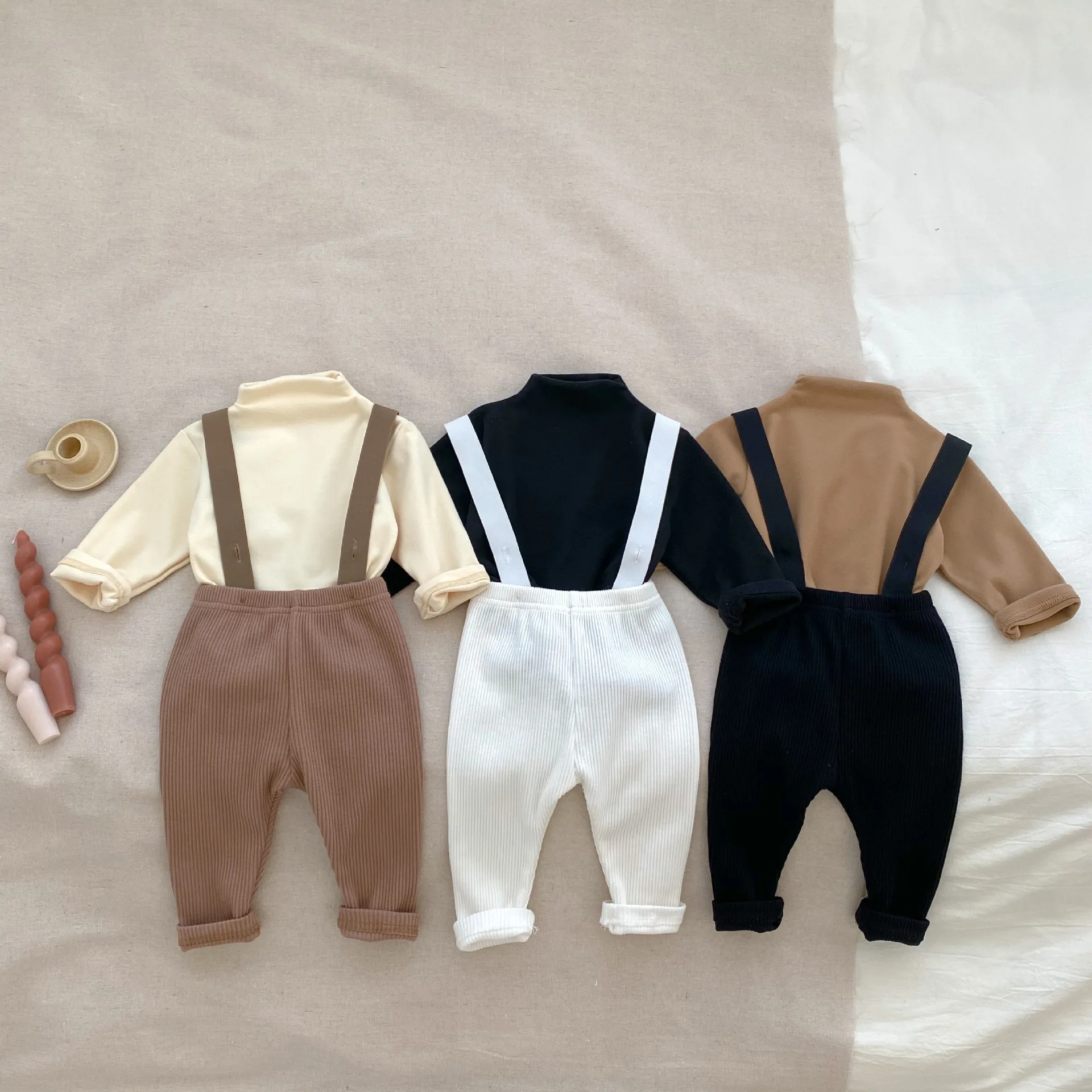 7089 2023 Autumn New Infants Baby Casual Spenders Solid Color Cotton Pants Newborn Strap Pants Outfits