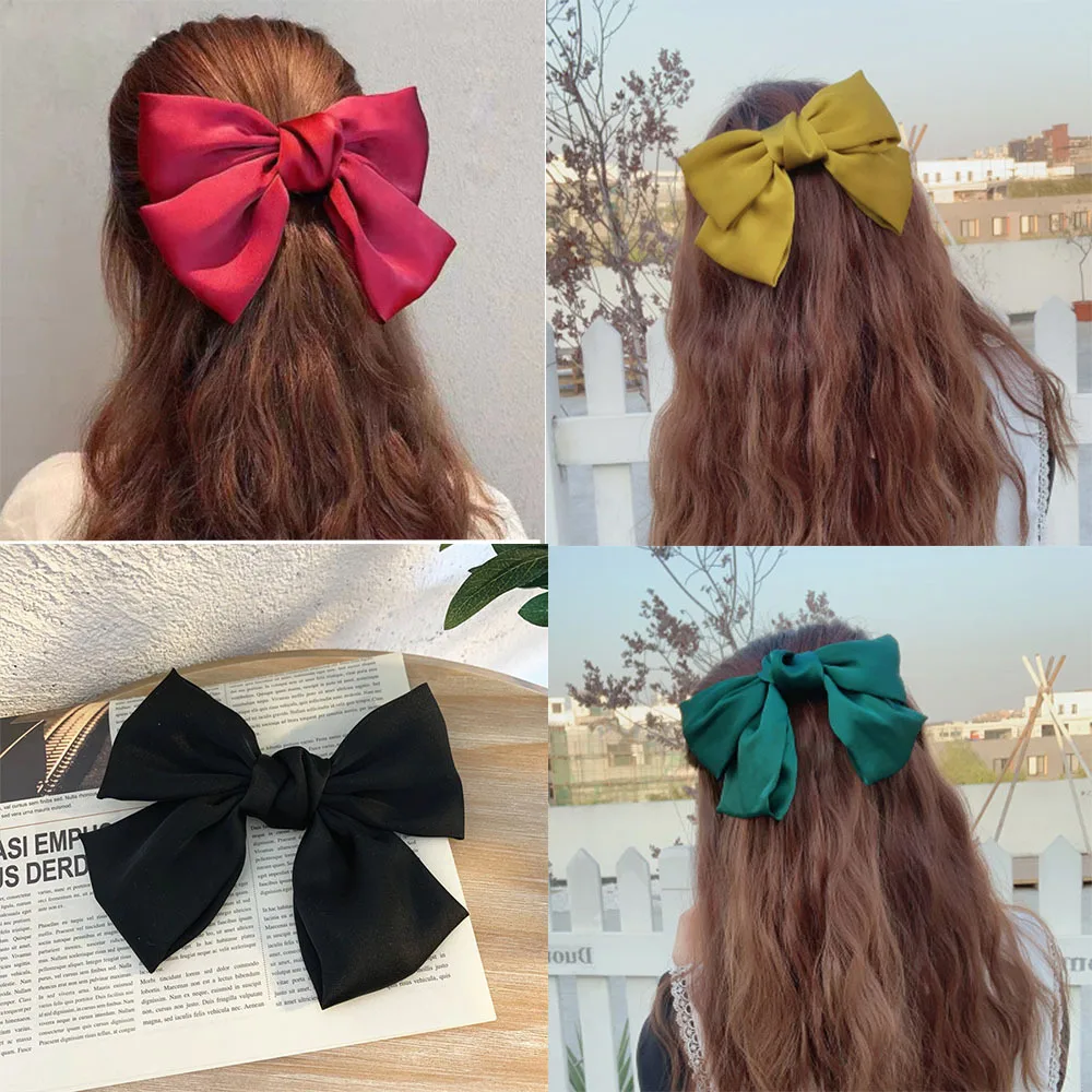 Red Big bow hairpin Women\'s Bows hair accessories Long Ribbon Hair Clip for Girls Sweets Fashion Big Bow Chiffon Blue Hairpin