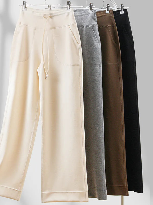 Casual cintura alta perna reta calças de yoga modal solto calças largas perna emagrecimento drapey nu sentir feminino faion verão