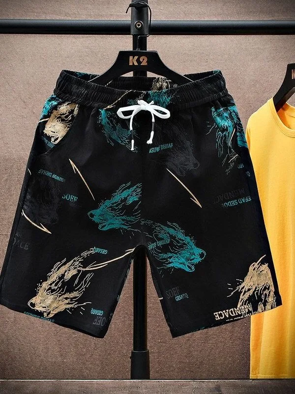 

Summer Beach Men's Loose Ice Silk Short Pants Thin Quick Dry Floral Print Five-Quarter Length Casual Shorts Polyester Fiber