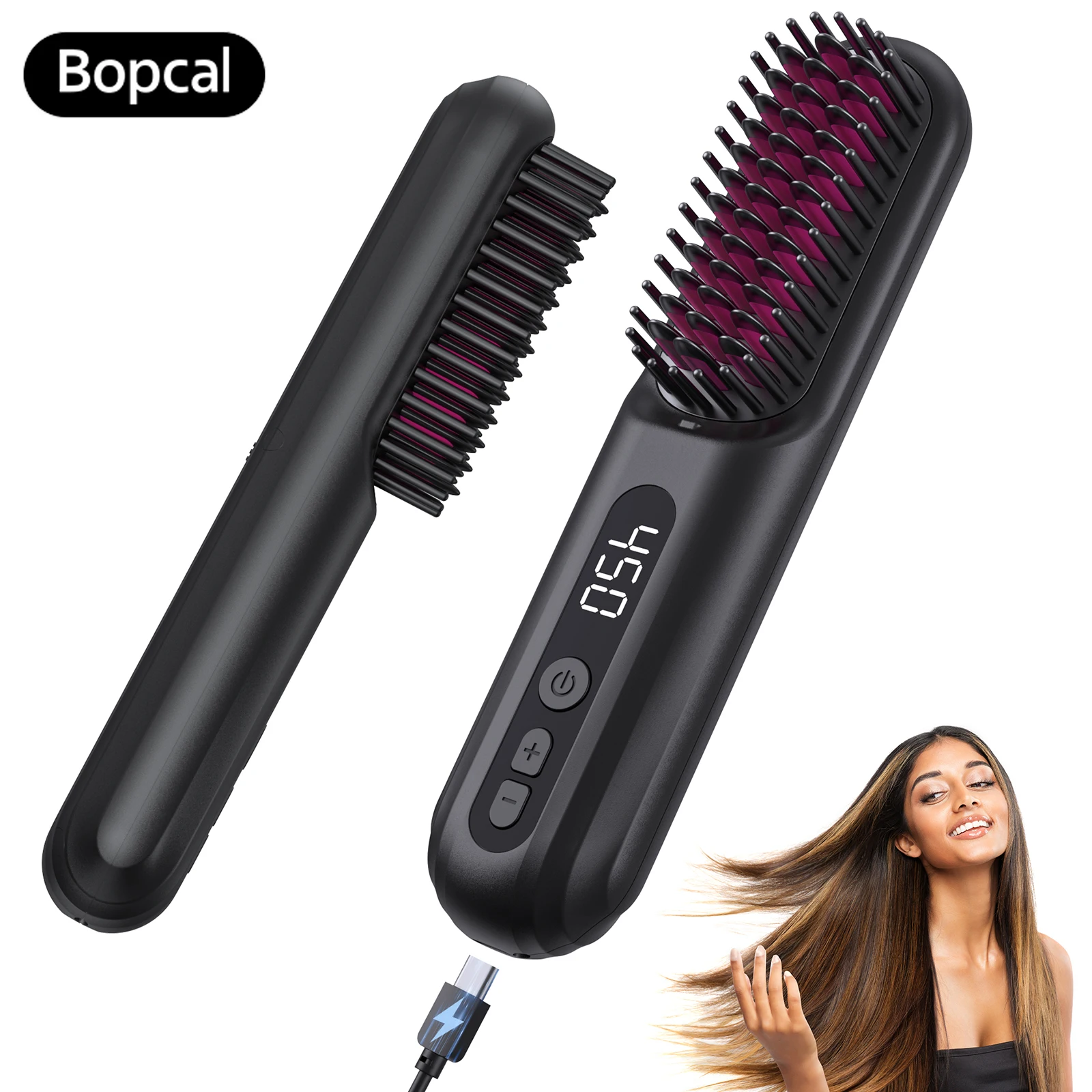 BOPCAL Cordless Hair Straightener Brush 10000mAh LED Display Negative Ions Hair Care Ceramic Electric Hot Heating Comb