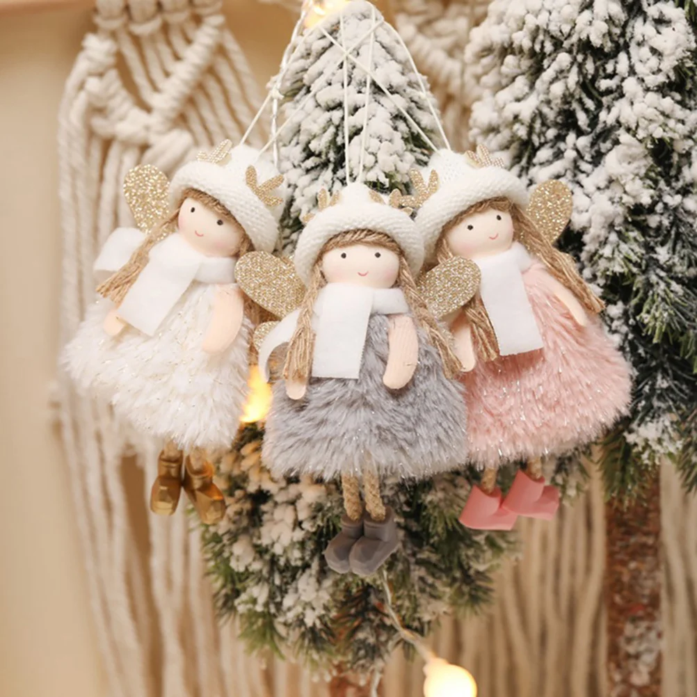 

3 Pcs Decorate Angel Girl Pendant Christmas Decorations Angel-shaped Fabric Ornaments Ball Tree Pendants