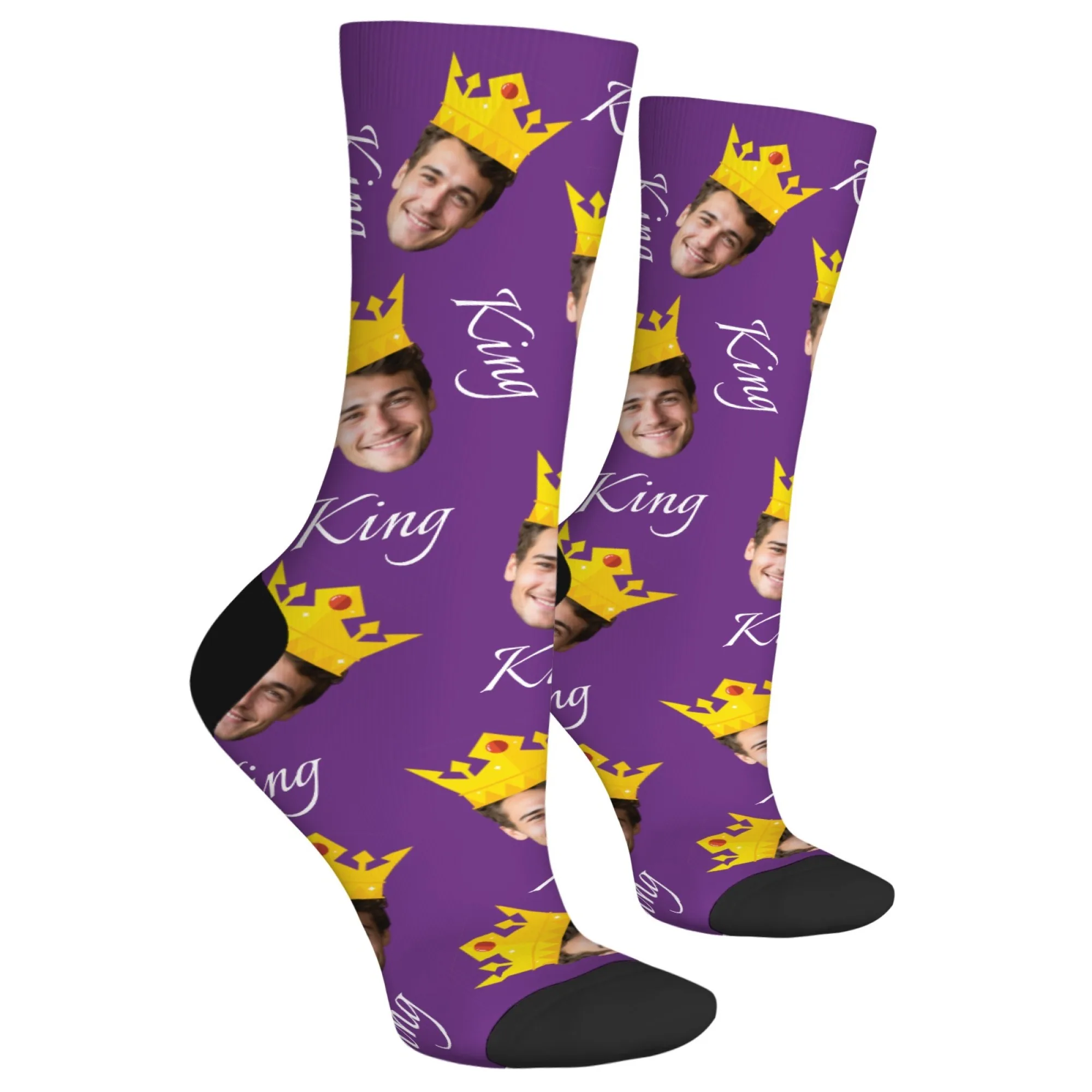 King Design – chaussettes personnalisées pour hommes, nouveauté, chaussettes amusantes et folles pour hommes, Photo personnalisée, cadeaux pour la famille et les amis