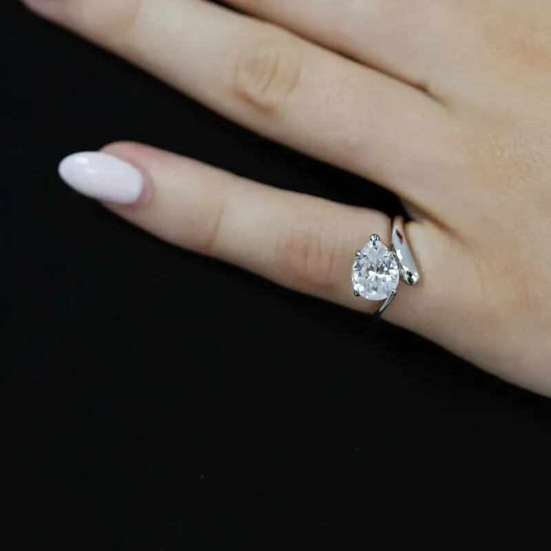 Geometric 5A Cubic Zirconia Tear Drop CZ Simple Single Stone Little Finger Pinky Ring for Women