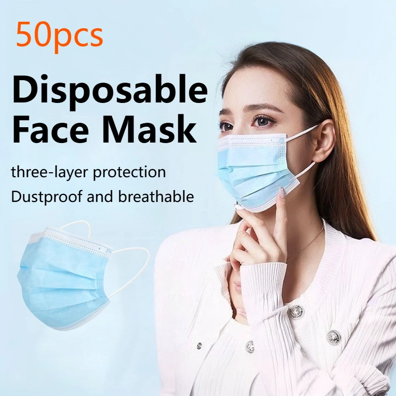 50pcs Masks Disposable Face Mask Activated Carbon Protective Mask Dust Mask Security Protection Respirator Health Safety Masks