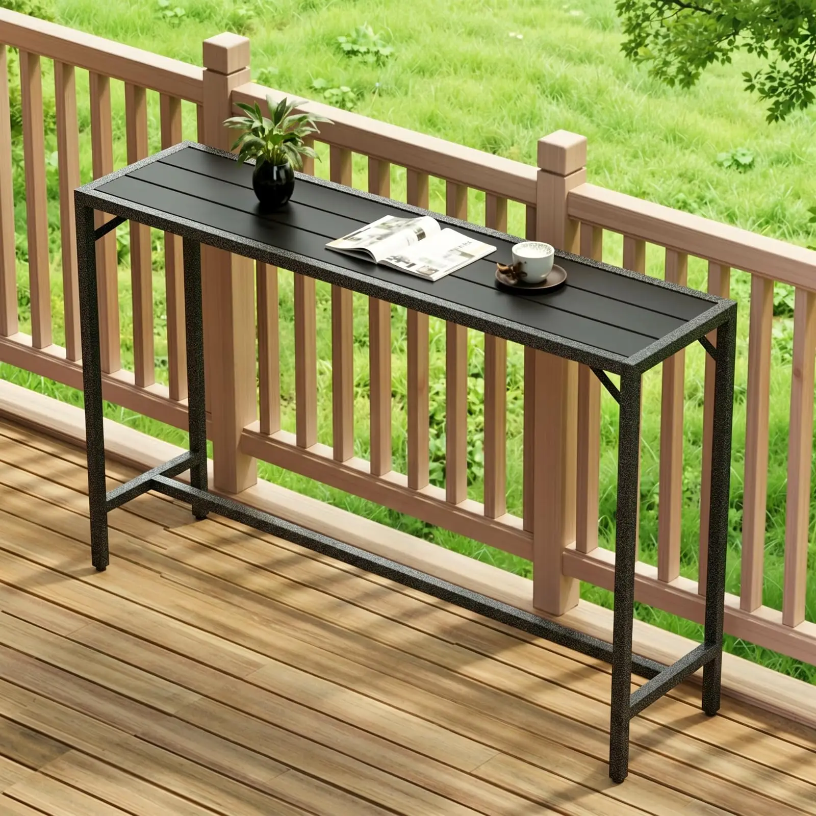 55" Patio Bar Table,Sturdy Outdoor Counter Height Table,HDPE Top, All Weather for Hot Tub, Poolside, Kitchen