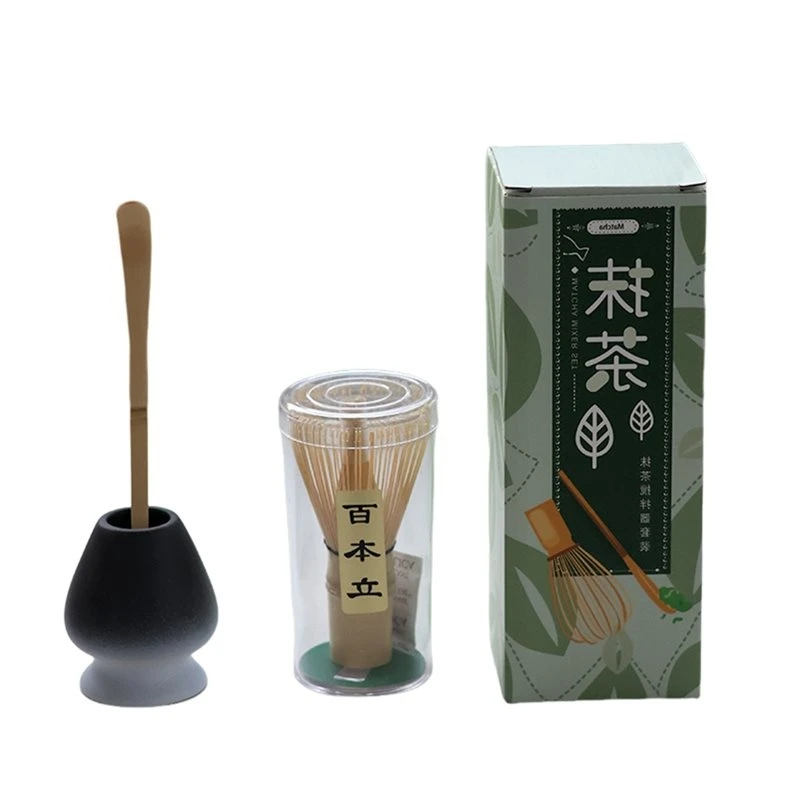 YANA50I 3Pcs Bamboo Matcha Whisk Kit - Hundred-Prong Chasen With Scoop & Holder, Japanese Tea Ceremony Tool