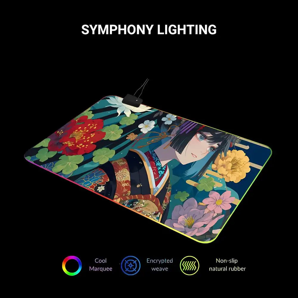 Japanische Mädchen Mauspad Animation Spiele Schöne RGB Gaming Mauspad HD Gamer Große LED Licht PC Computer Pad Rutschfeste Dekor