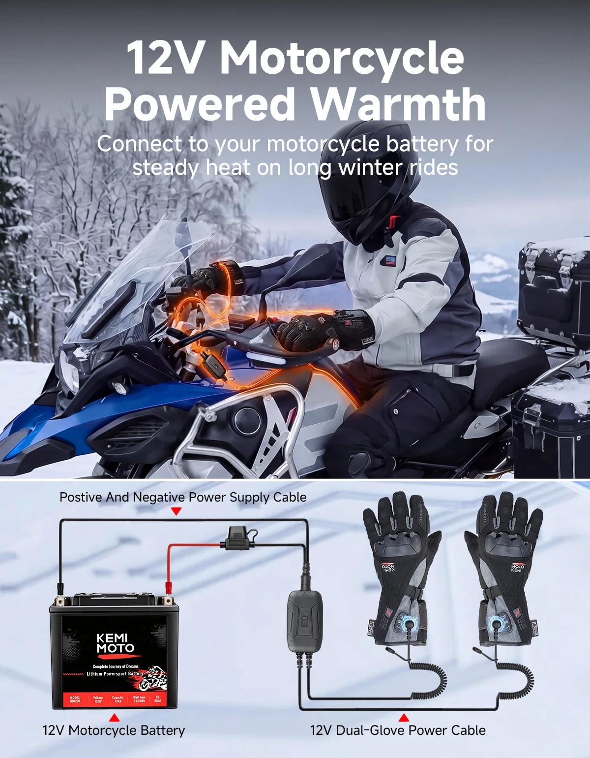 KEMIMOTO Motorrad-Heizhandschuhe Winter Moto-Heizhandschuhe Warme Wasserdichte Wiederaufladbare Heizhandschuhe für Schneemobile – Detail 22