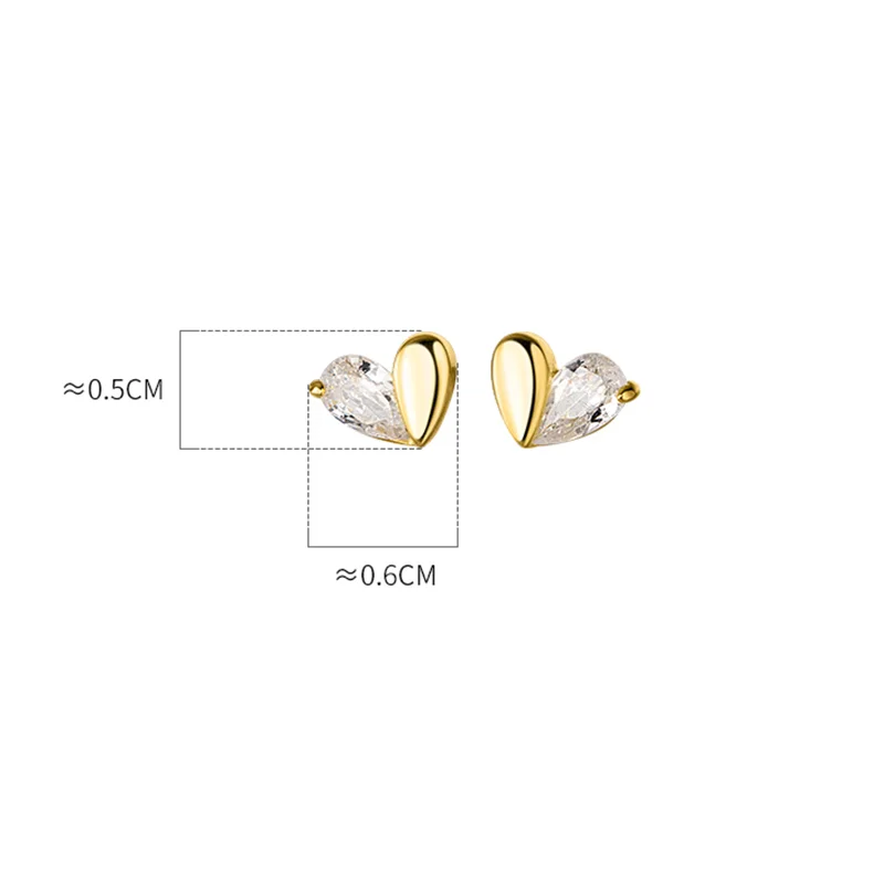 KAMIRA New 925 Sterling Silver Shiny Zircon Love Heart Small Stud Earrings Girls Ear Bone Piercing Party Jewelry Gift Female