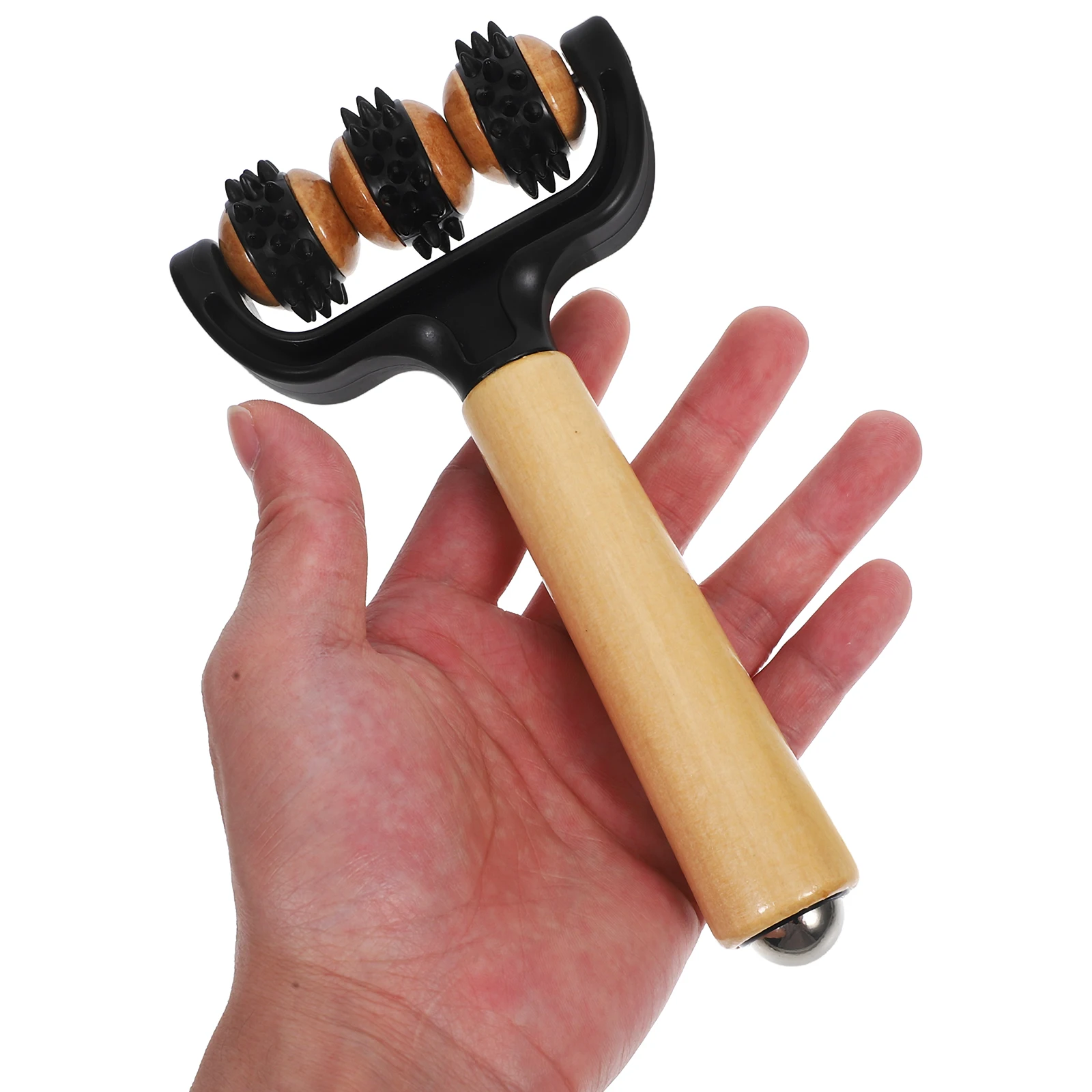 

Double Headed Wood Roller Massager Handheld Steel Balls for Full Body Muscle Relaxation Deep Tissue Massage Tool