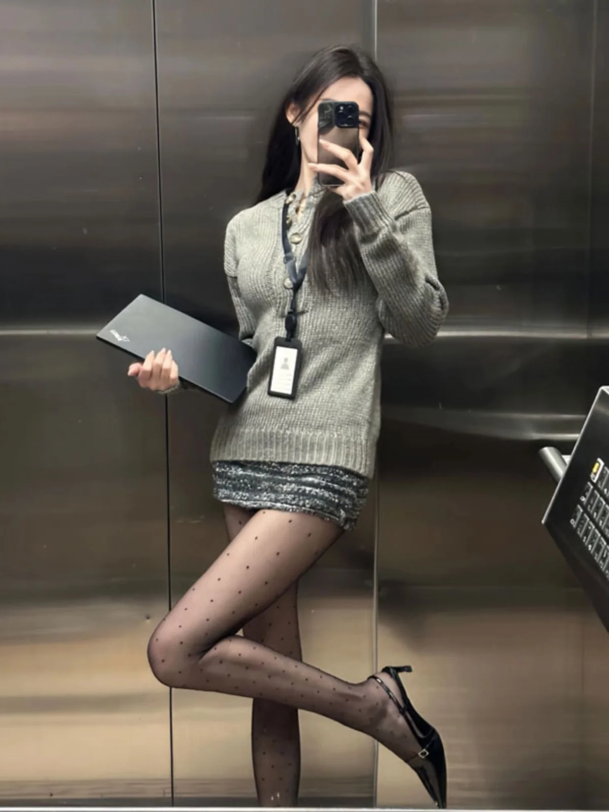 

Spring 2026 Knitted Sweater And Skirt Two-Piece Set Elegant Personality Korean Style Long Sleeve round Neck Cotton Blend