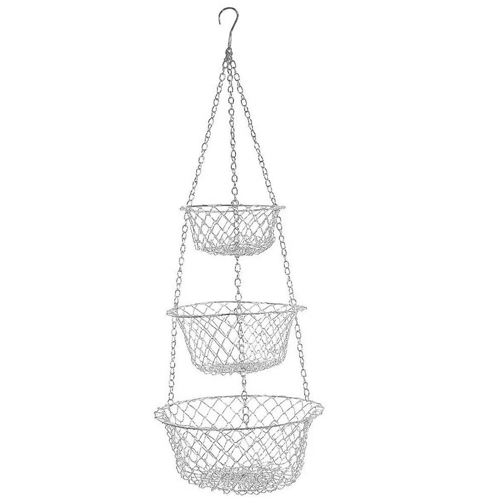 Hanging Vegetables Basket Iron Wire Wall Baskets Hangers Storage Fruits Heavy Duty for Kitchen Simple Rose 3 Tier