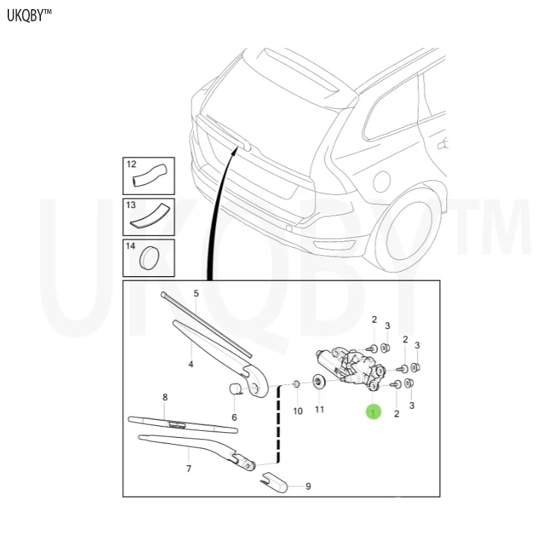 Wiper motor rear window wiper blade cover flange nut seal 31290787