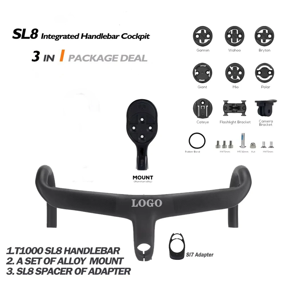 

Premium Bicycle Handlebar Full Carbon Internal Routing Road Integrated Handlebar For SL8 Di2 With Sl7 adapter And SL8 Spacer set