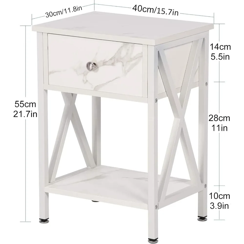 Mesita de noche alta elegante con cajón para dormitorio, sala de estar, oficina y dormitorio - Blanco