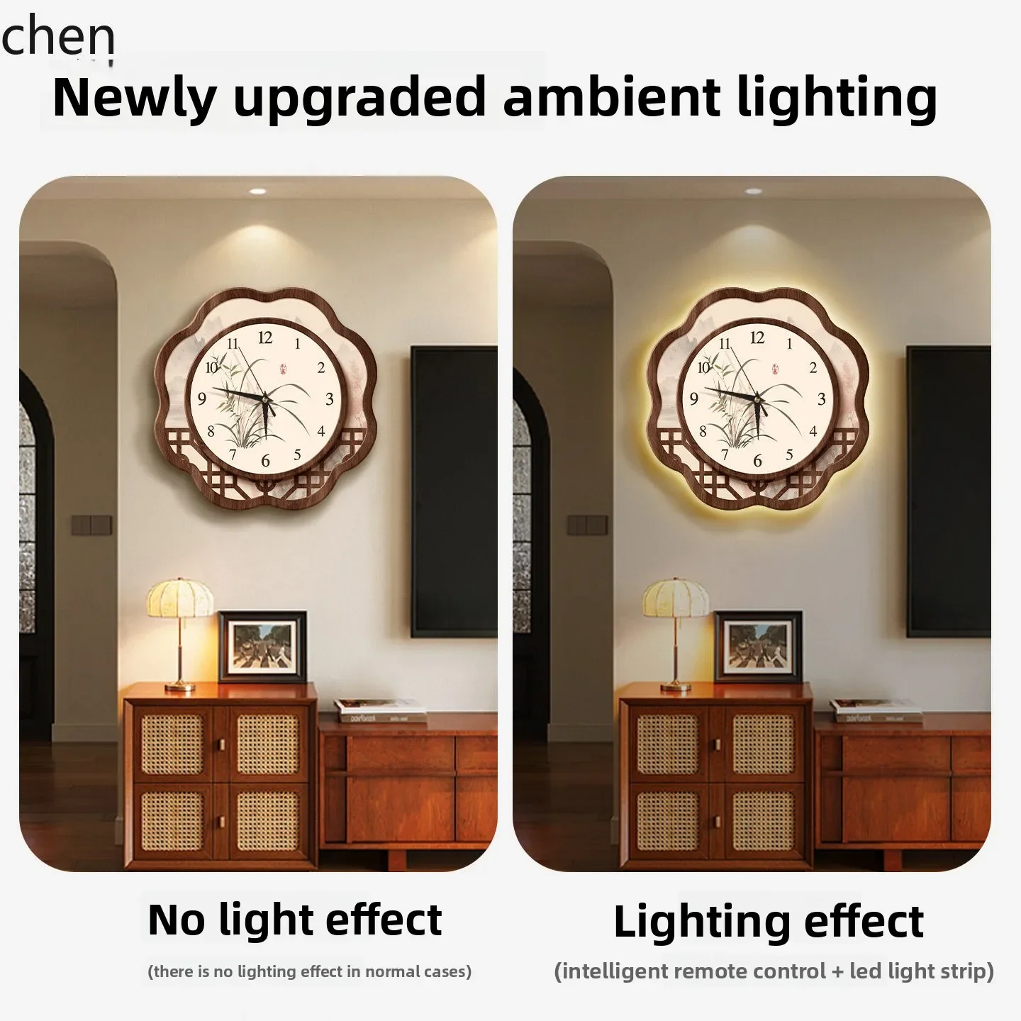 

V8 aesthetic restaurant decorative wall clock - creative silent clock with premium lighting for living room