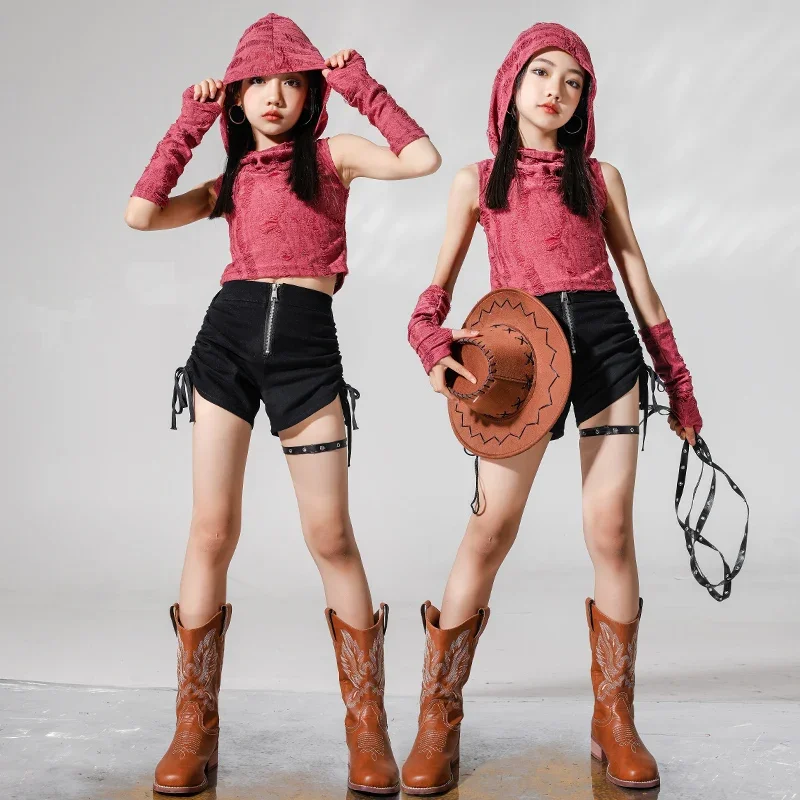 Girls Hip Hop Crop Hoodie Tops Camo Cargo Pants Teenage T-shirt Street Dance Shorts Kids Streetwear Children Jazz Clothes Sets