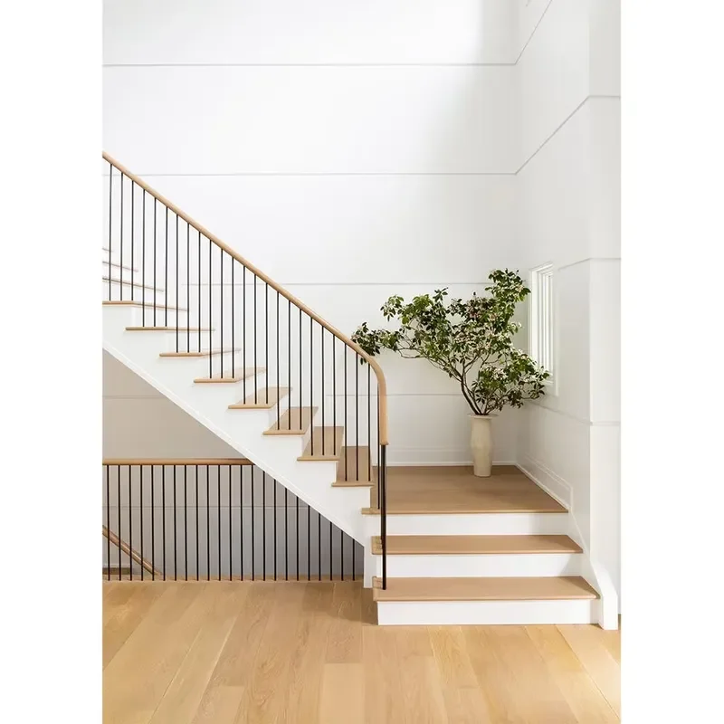 Modern Design Minimalism Wrought Iron Stair Railing With Wooden Handrail Interior Staircase Home Decor