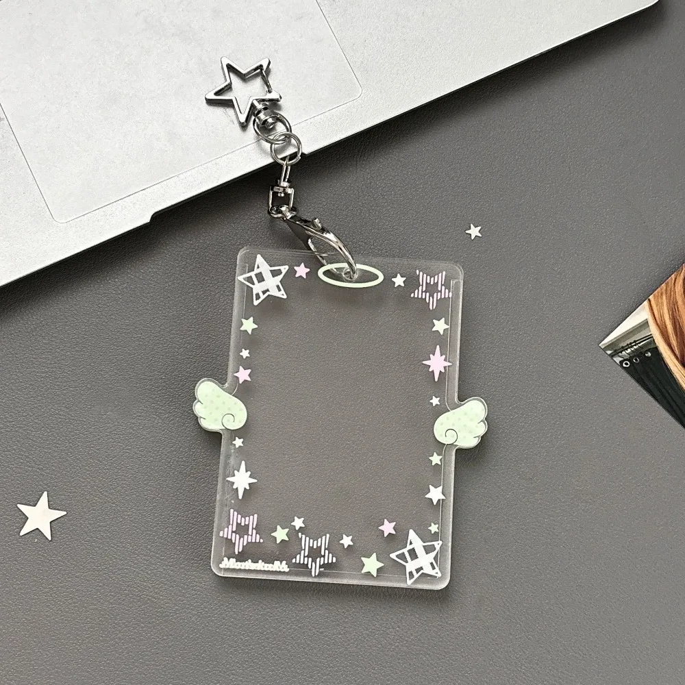 Clear Acrylic Photocard Holder 3 Inch Card Display Bag Pendant Card Holder Colorful Angel Wings Card Protector Credit ID