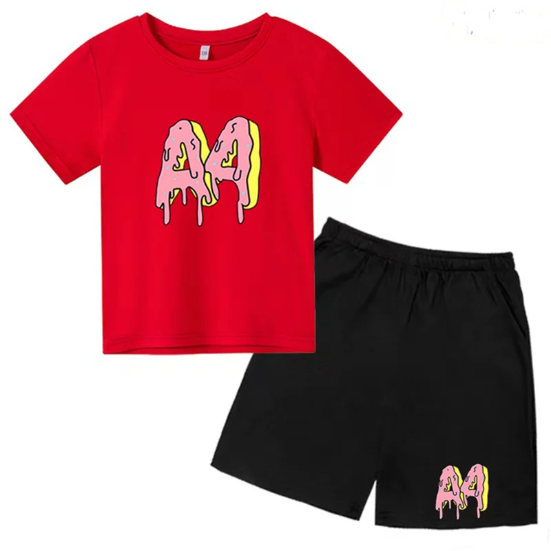 T-shirt e Shorts infantis 2P Top e Shorts estampados, roupas esportivas casuais, conjunto de jogging para meninos e meninas, presente de aniversário, 4 Y, 3-13Y, roupas infantis