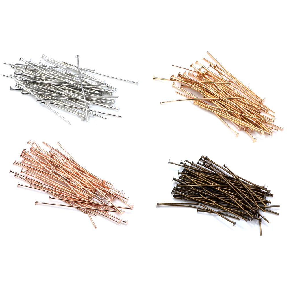 200pcs/LOT 35MM Dia 0.6/0.8mm Flat Head Pins KC Gold/Bronze/Rhodium/Rose Gold Headpins For Jewelry Findings Making DIY Supplies