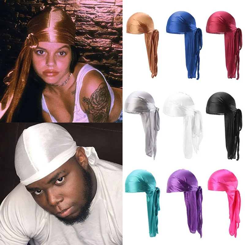 

Unisex Fashion Chemo Cap Pirate Hat Long Silk Satin Breathable Turban Hat Wigs Silky Durag Headwrap Men Hair Accessories