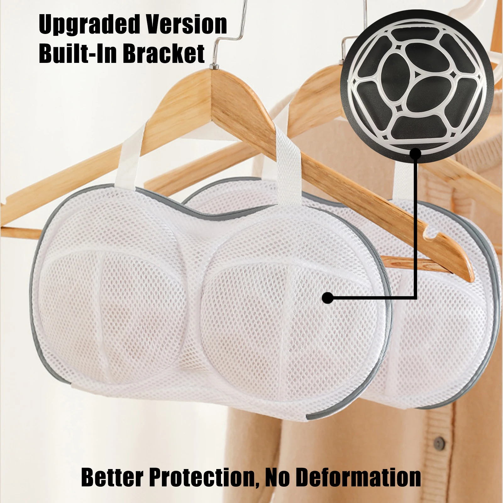 2 Pieces Bra Washing Bags, Mesh Laundry Bags with 3D Bracket and Zipper, Lingerie Bags Protector for Washing Delicates, Sock