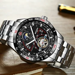 Boyzhe Men Skeleton Mechanical Automatic Watches 3 Bar Waterproof Moonphase Watch Stainless Steel Strap Men'S Luxury Watches