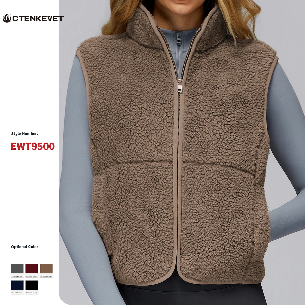 

Women Fall/Winter Stand-Up Collar Fleece-Lined Sports Vest Female Sleeveless Zipper-Front Outerwear Vest Woman Outdoor Running