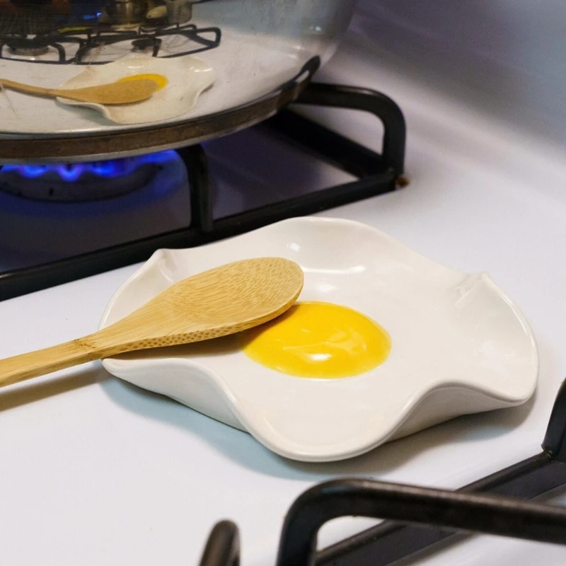 

Fried Egg Ceramic Spoon Rest for Stove top and Kitchen Counter Home & Kitchen Decor Kitchen Gifts for Women House Warming Gifts