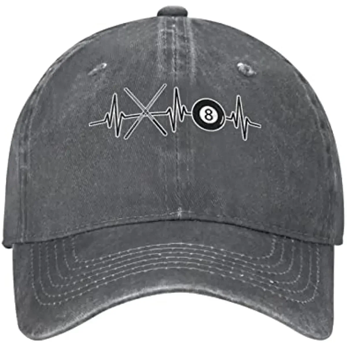 New Womens Mens Adjustable Baseball Cap with Billiards Ball 8 Pool Cues Heartbeat Pattern Denim Fabric Snapback Hat
